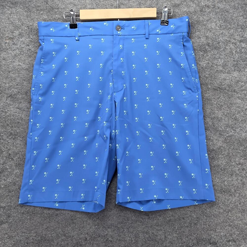 Walter Hagen Golf Shorts Mens 34 Blue Palm Tree Golf Club Print 11 Polyester